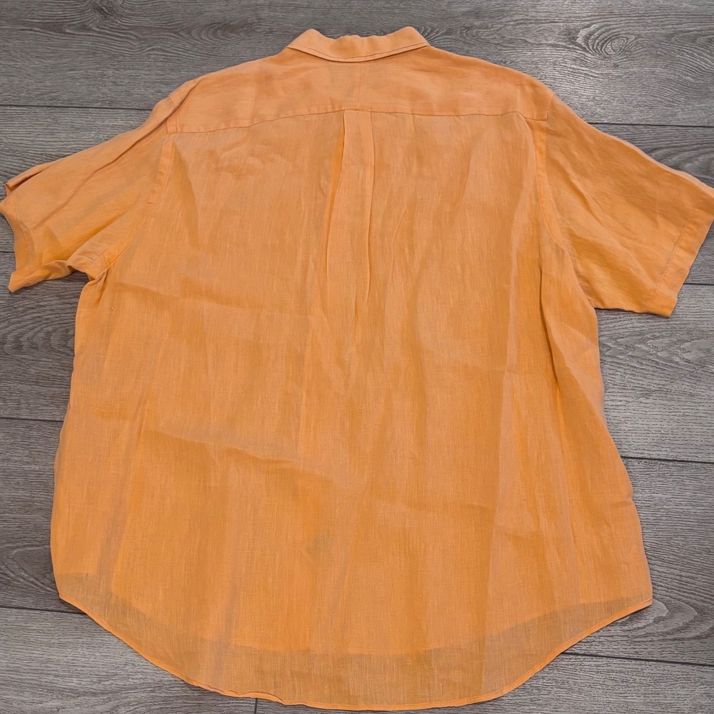 Ralph Lauren Button Down Shirt Mens XXL Orange 100% Linen Short Sleeve Pony Logo - Picture 8 of 10